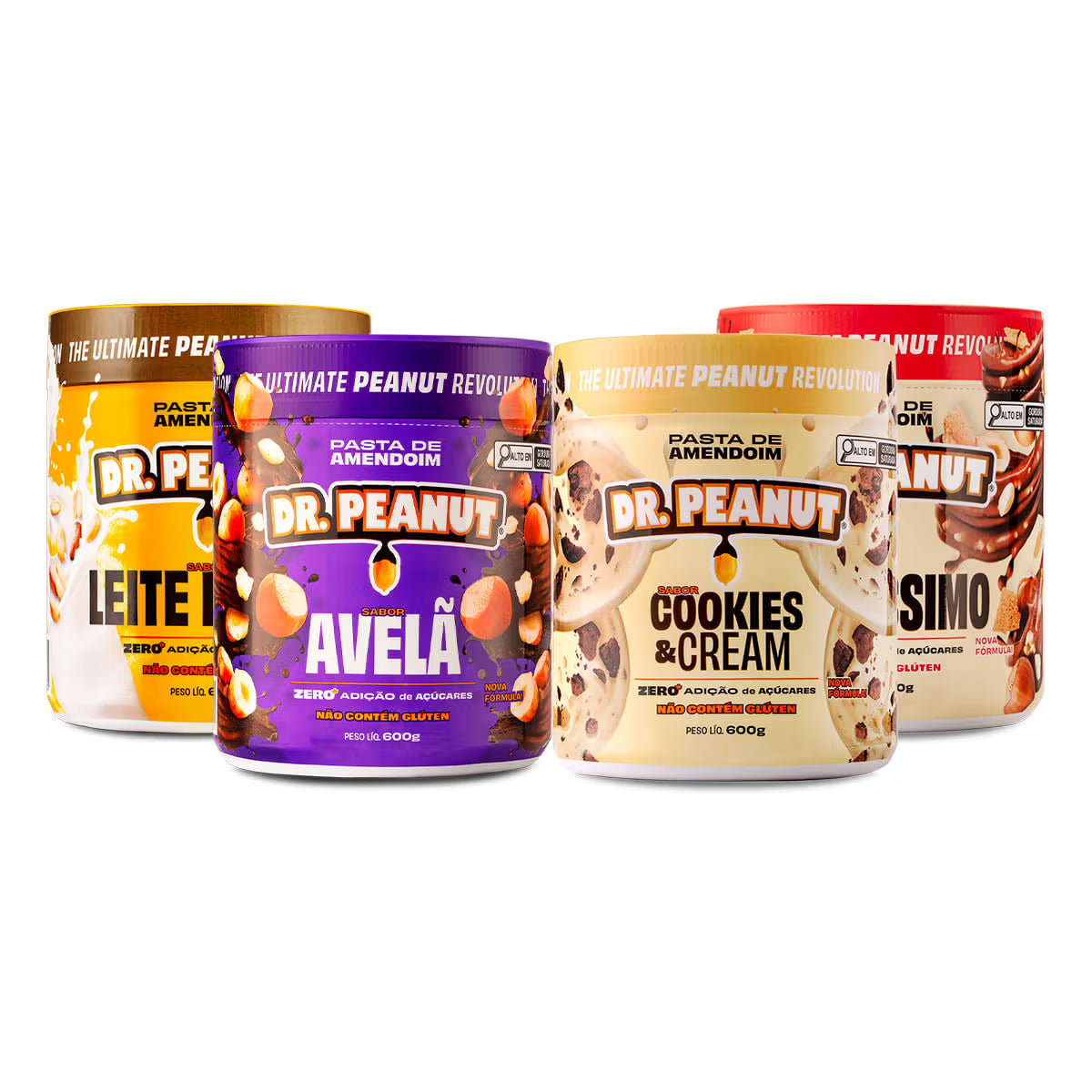 Combo Dream Team - 4 pastas de 600g sabor Avelã, Cookies & Cream, Bueníssimo e Leite em Pó 600g